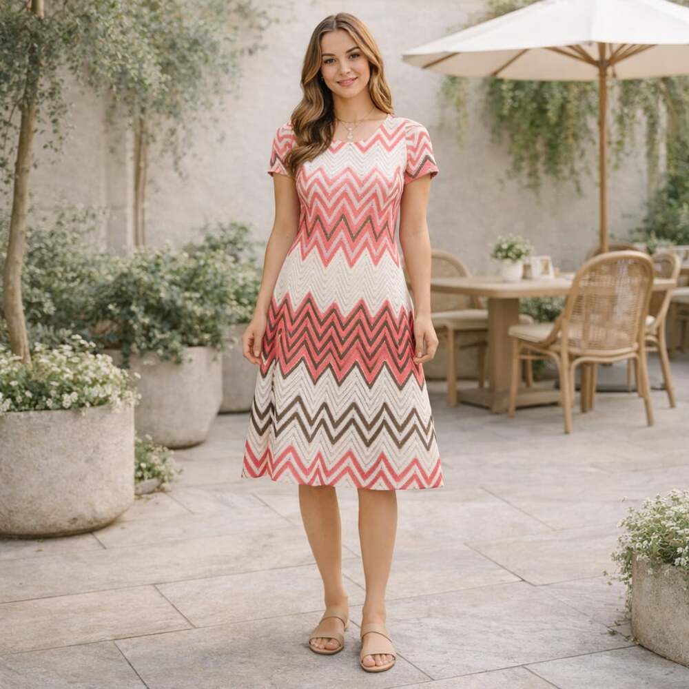 Sharagano Chevron Crochet Fit & Flare Dress Size 10 Boho Chic Midi